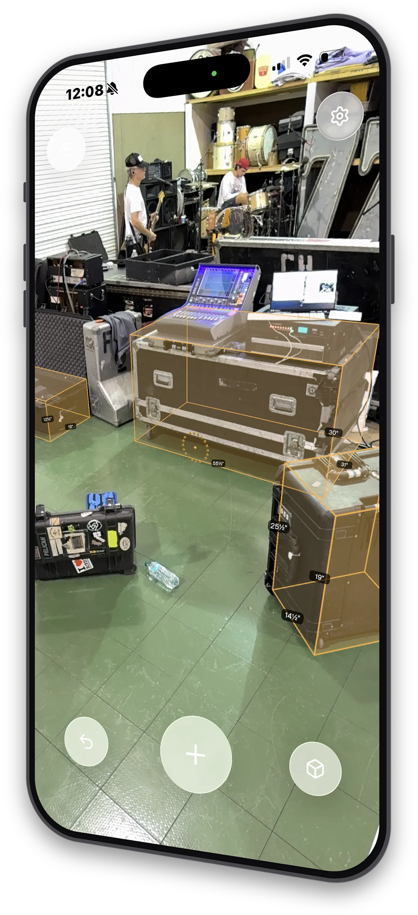 Cargo Measure AR measuring multiple road cases in a gear room