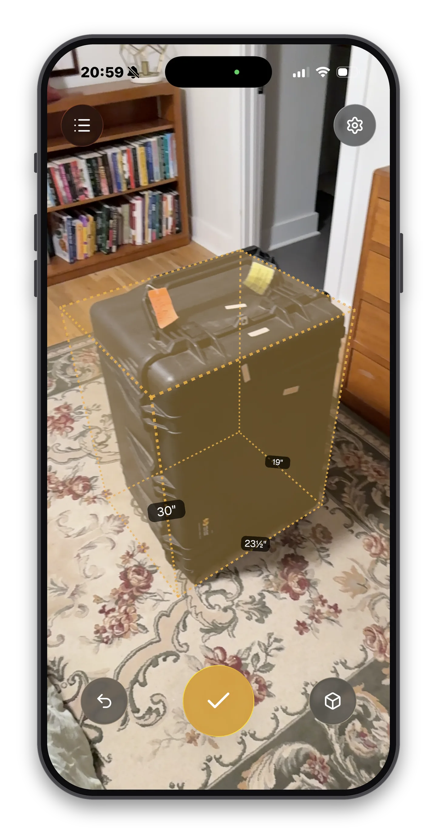 Cargo Measure AR measuring a Pelican road case with LiDAR