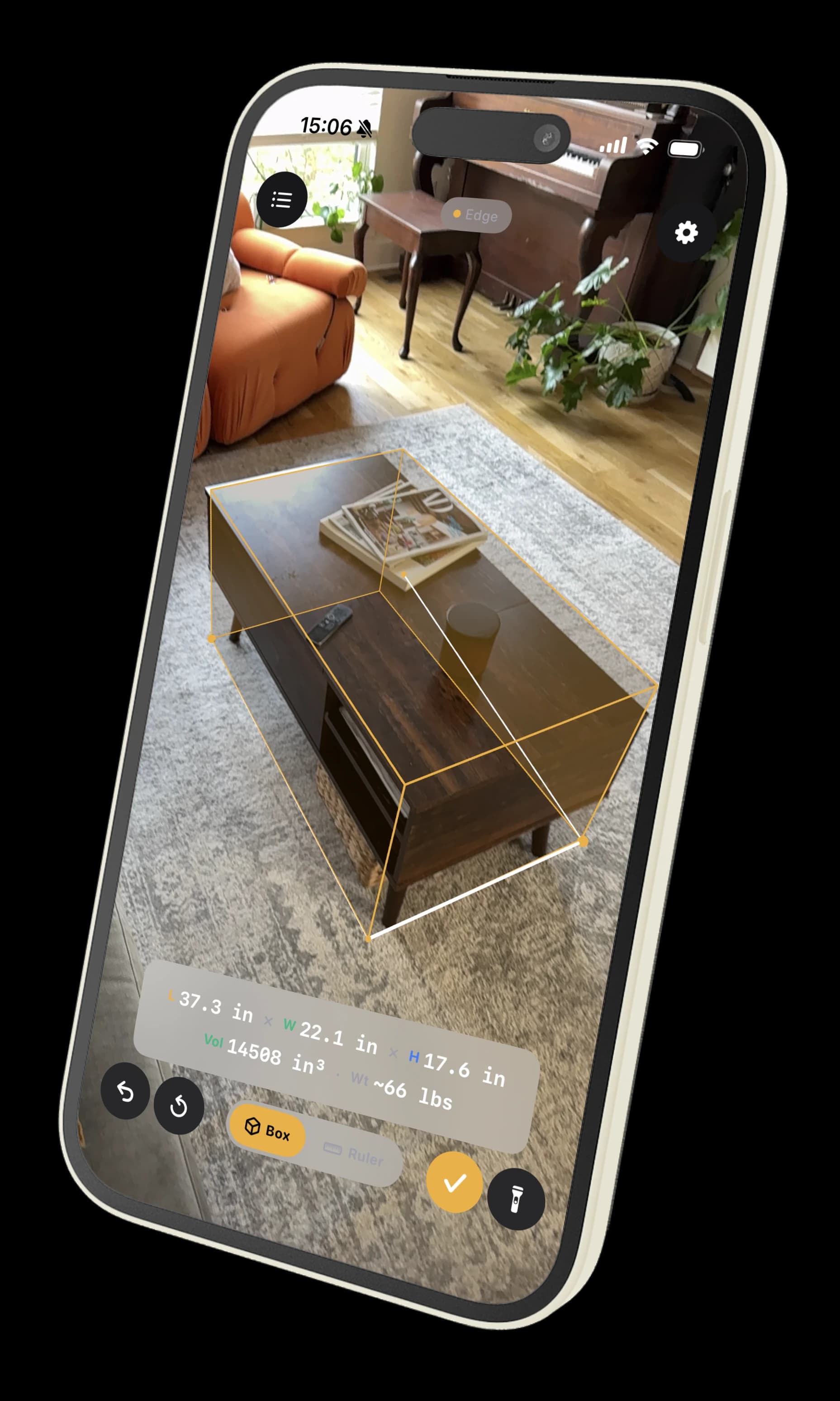 Cargo Measure AR view measuring a road case